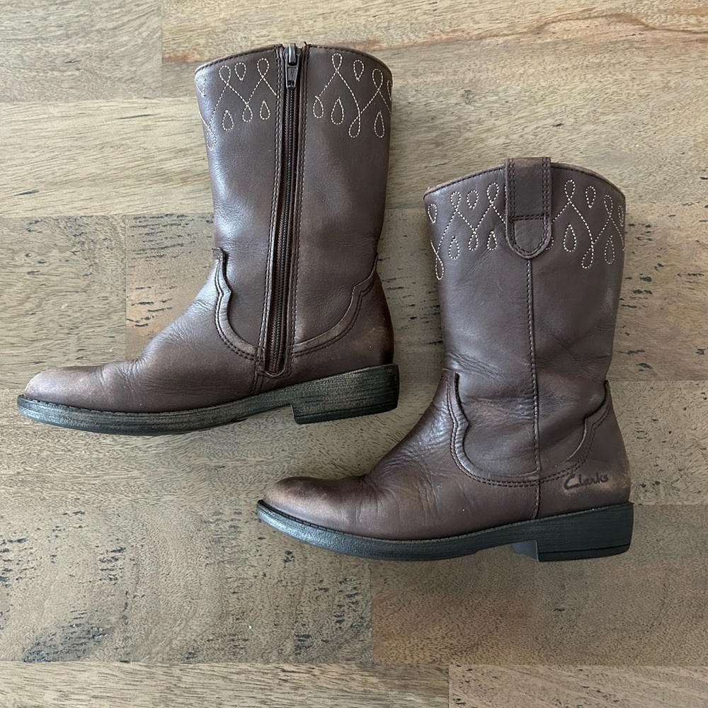 Clarks Toddler Dark Brown Embroidered Cowboy Boots